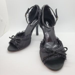 Lace Bow Black Heels